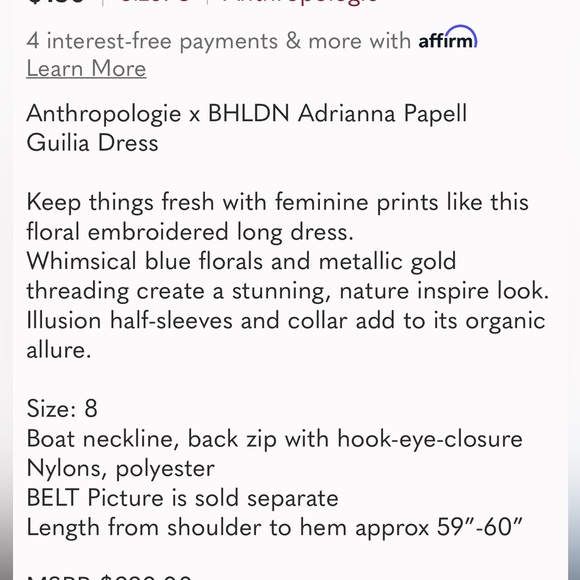 BHLDN Adrianna Papell Guilia thunder cloud elbow sleeves long dress - Picture 11 of 13